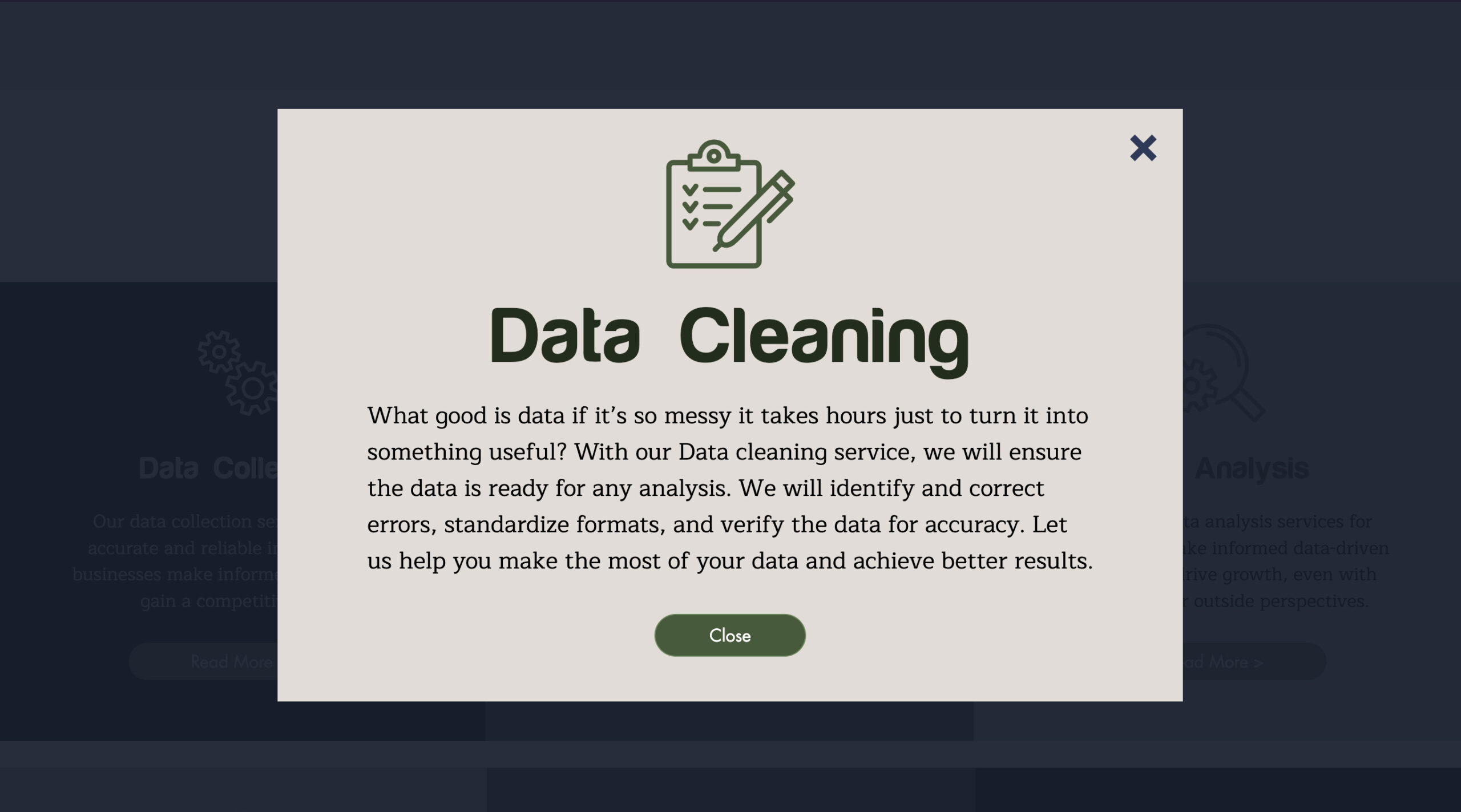 Data cleaning modal
