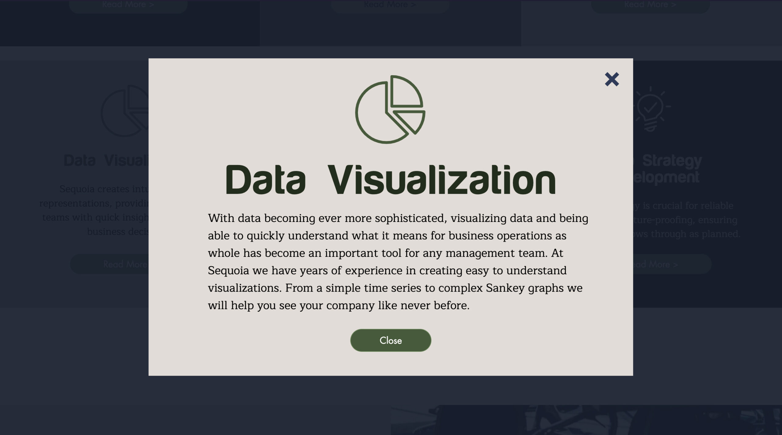 Data visualization modal screen