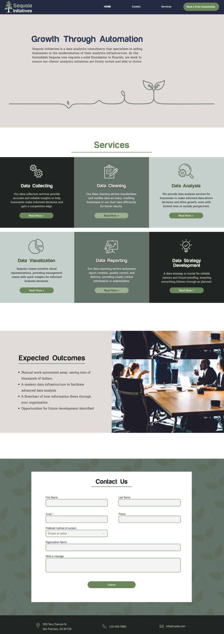 Long-scroll freelance website screens
