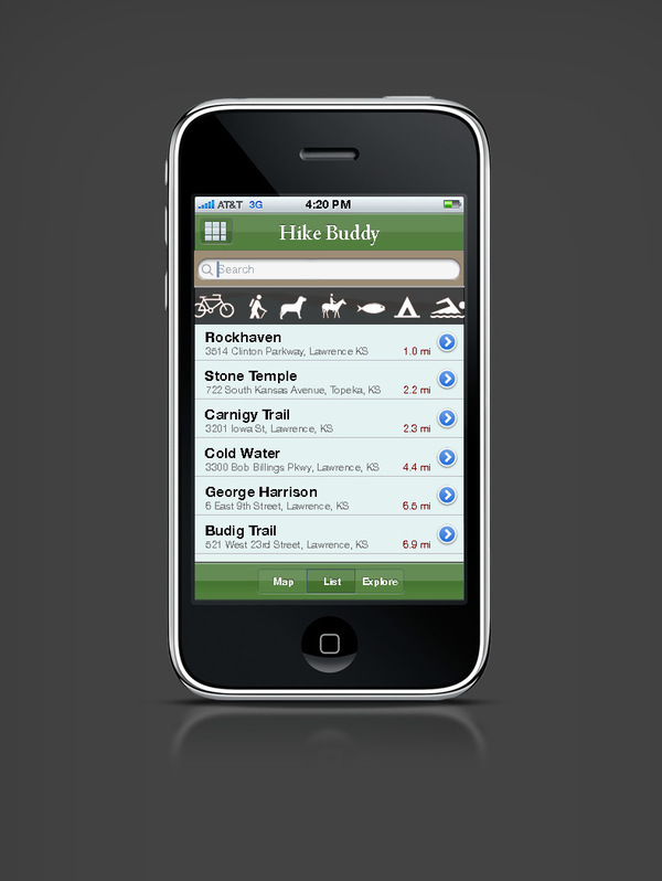 Hike Buddy screen concept 3