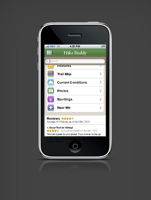 Hike Buddy interface detail frame
