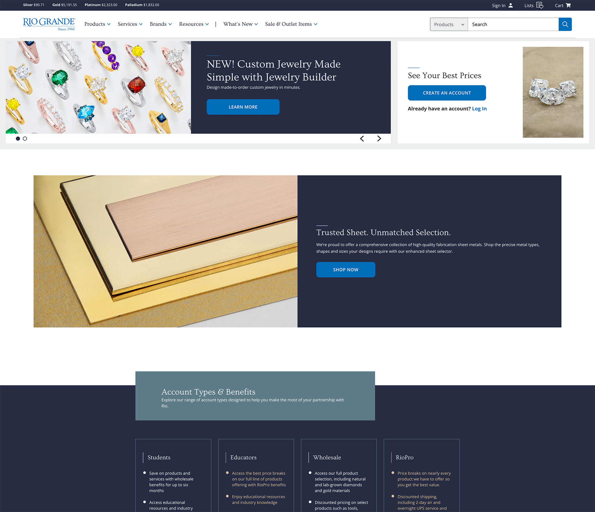 Jewelry Builder homepage hero iteration 1