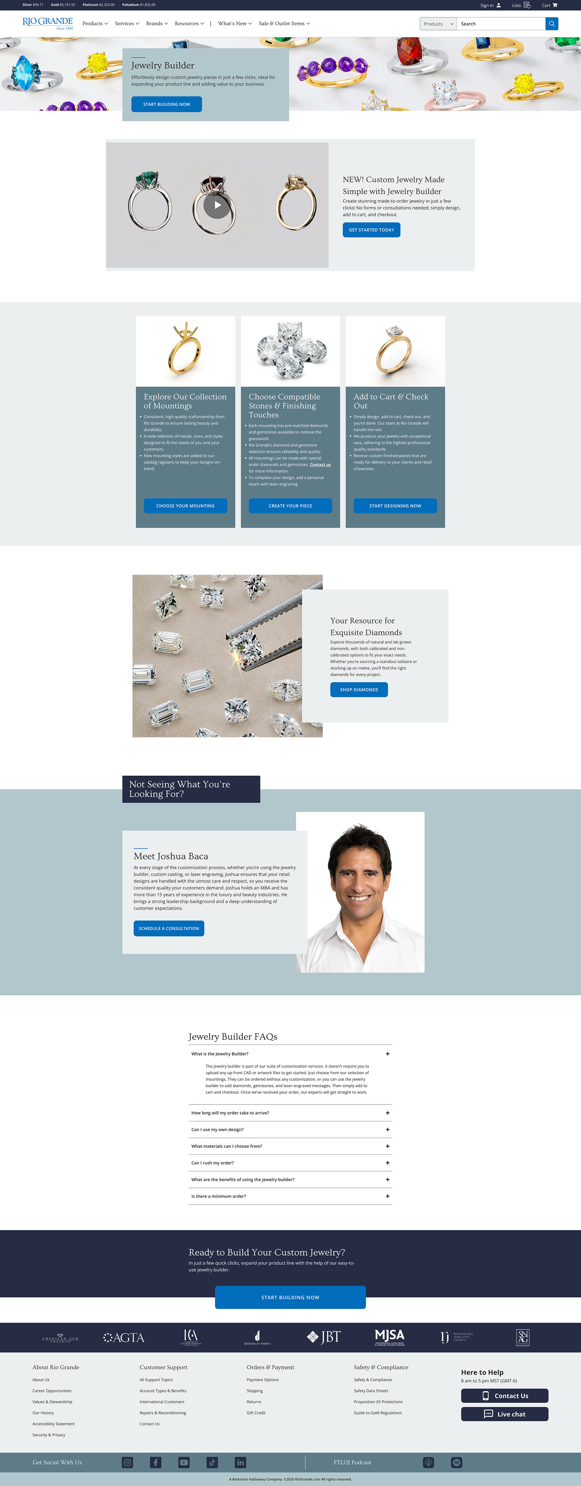 Jewelry Builder landing page iteration 1