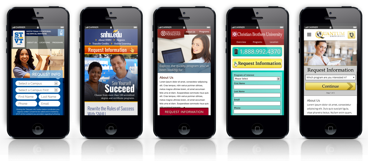 Mobile landing page mockups